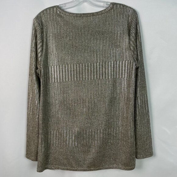 Pebble And Stone Size XL Twist-Front Shine Silver Metallic And Gold Pullover Top - Picture 2 of 8
